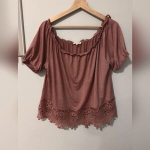 Love J VINTAGE Women's Pink Lace Hem Top